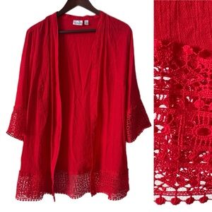 KIM ROGERS Coverup Topper Kimono Red Sz 1X